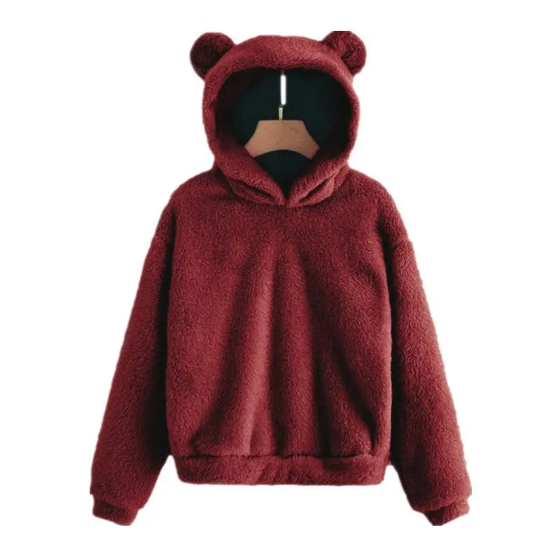 Autumn Winter Women's Hoodies Winter Women Long Sleeve Rabbit Ear Hood Sweatshirt Cute Plush Warm Casual Hoodie Tops