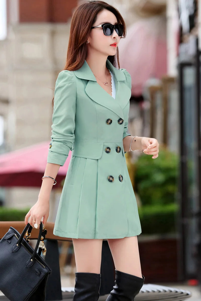 Trench Coat Women Double-Breasted Trenchcoat Lace Female