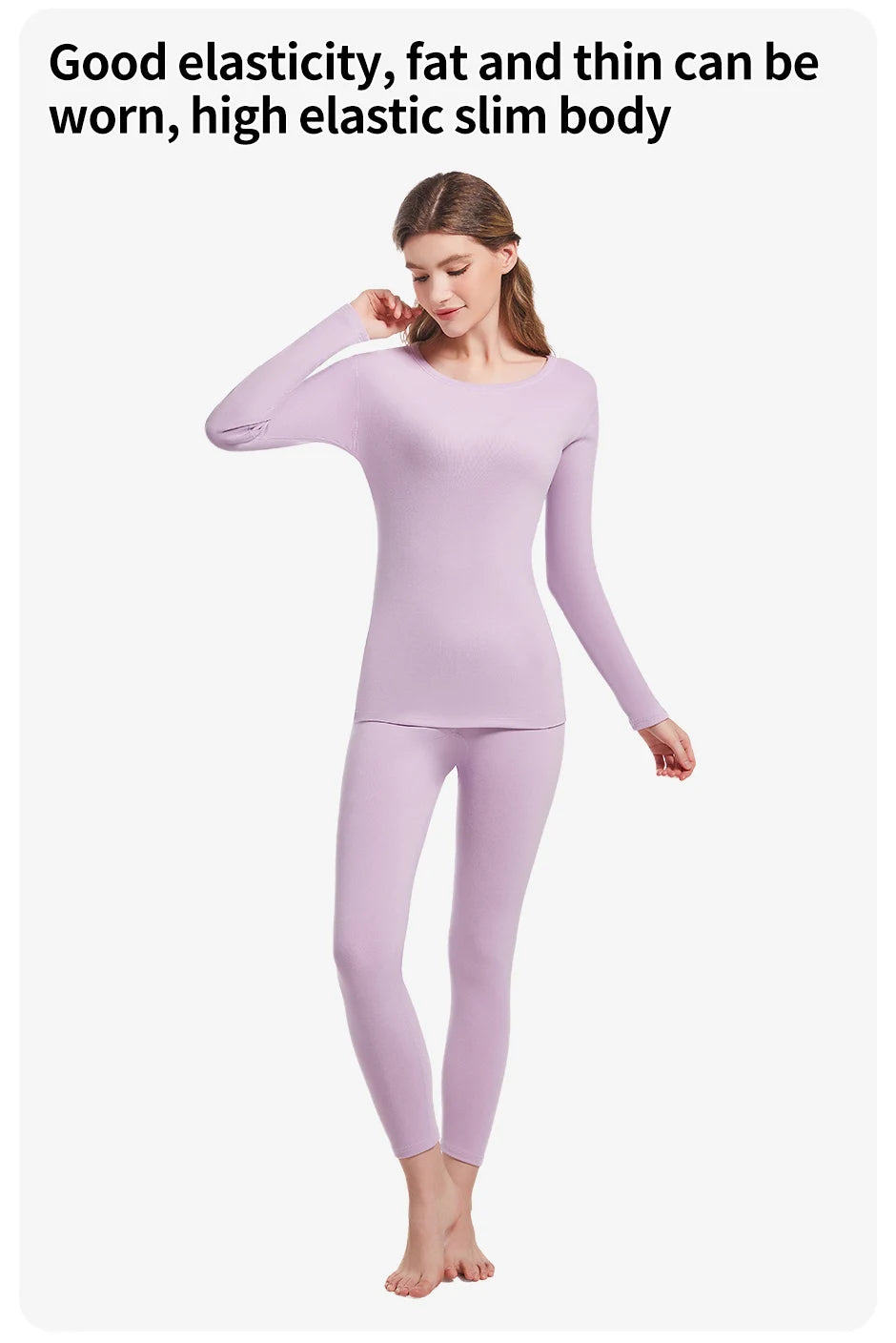 2-PieceLadies Slim sexy Warm Bottoming Suit Solid Color Simple And Versatile Long-sleeved Trousers Underwear Suit Home Clothes