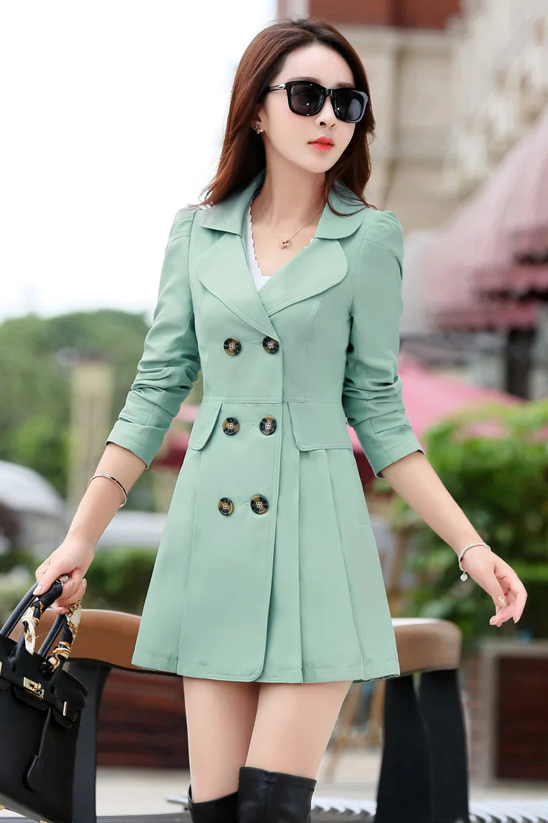 Trench Coat Women Double-Breasted Trenchcoat Lace Female