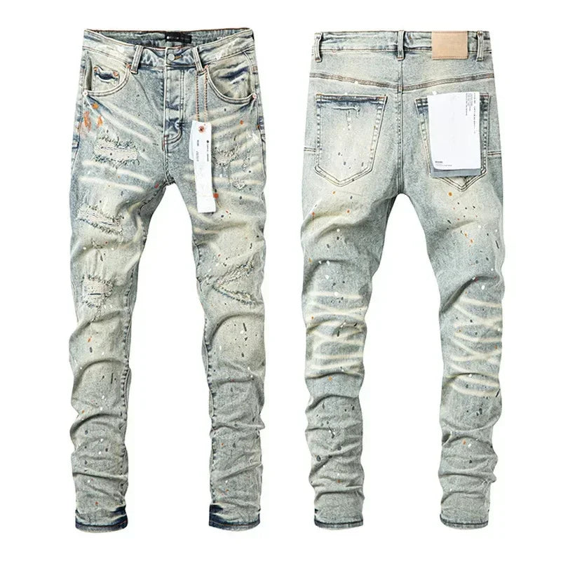 Top quality Purples jeans Men personalized cat whisker trousers American straight leg Stylish and slim brand pants