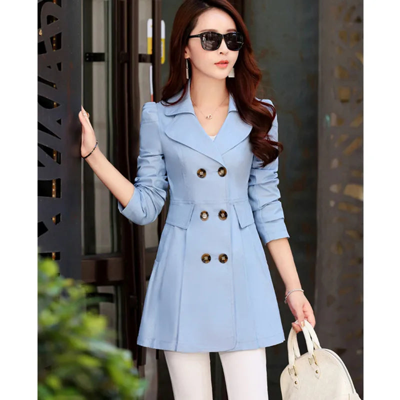 Trench Coat Women Double-Breasted Trenchcoat Lace Female