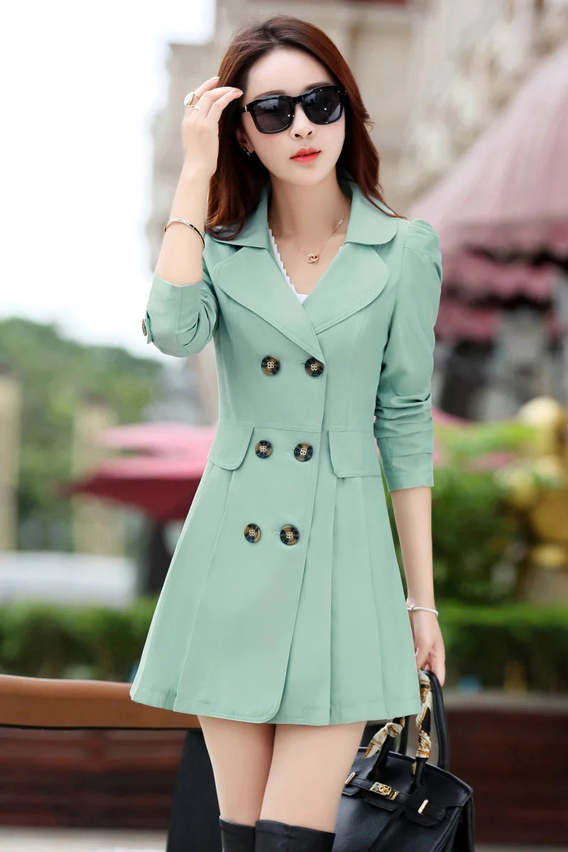 Trench Coat Women Double-Breasted Trenchcoat Lace Female