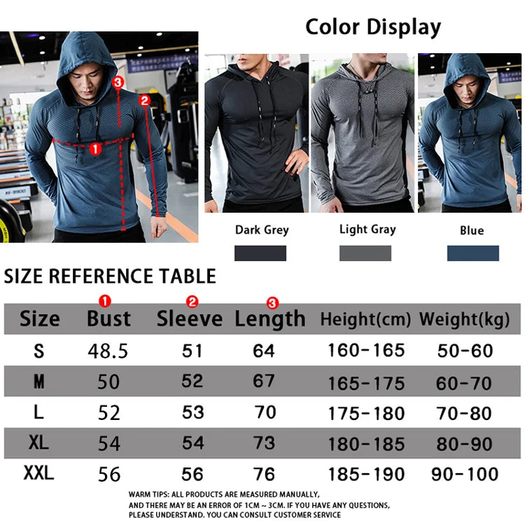 Mens Fitness Tracksuit Running Sport Hoodie Gym Joggers Hooded Outdoor Workout Shirts Tops Clothing Muscle Training Sweatshirt