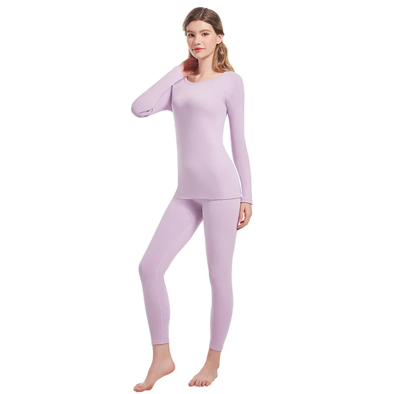 2-PieceLadies Slim sexy Warm Bottoming Suit Solid Color Simple And Versatile Long-sleeved Trousers Underwear Suit Home Clothes