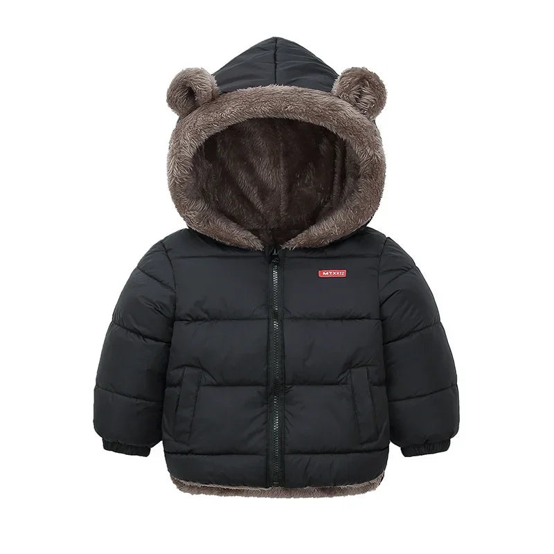 Thicken Jacket Boys Girls Solid Color Hooded Jackets Kids Parka Outerwear 2-6 Years