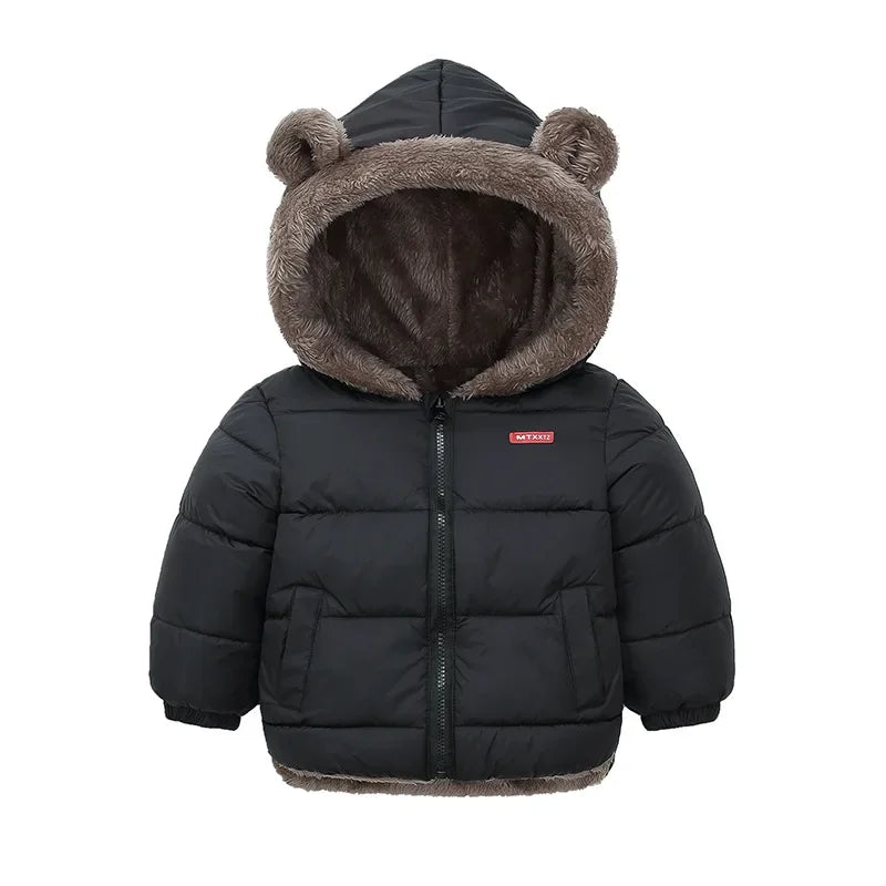 Thicken Jacket Boys Girls Solid Color Hooded Jackets Kids Parka Outerwear 2-6 Years