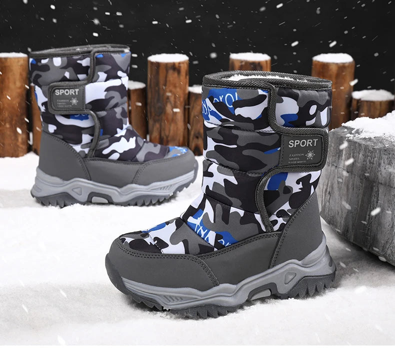 2024 Winter Children Shoes Plush Waterproof Fabric Non-Slip Girl Shoes Rubber Sole Snow Boots Fashion Warm Outdoor Boots