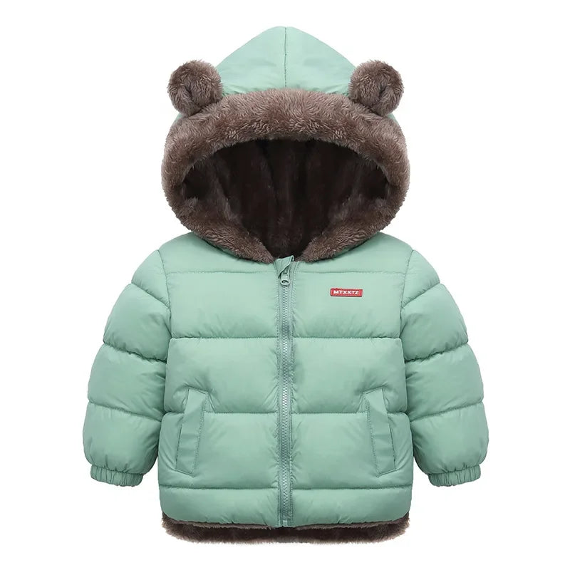 Thicken Jacket Boys Girls Solid Color Hooded Jackets Kids Parka Outerwear 2-6 Years