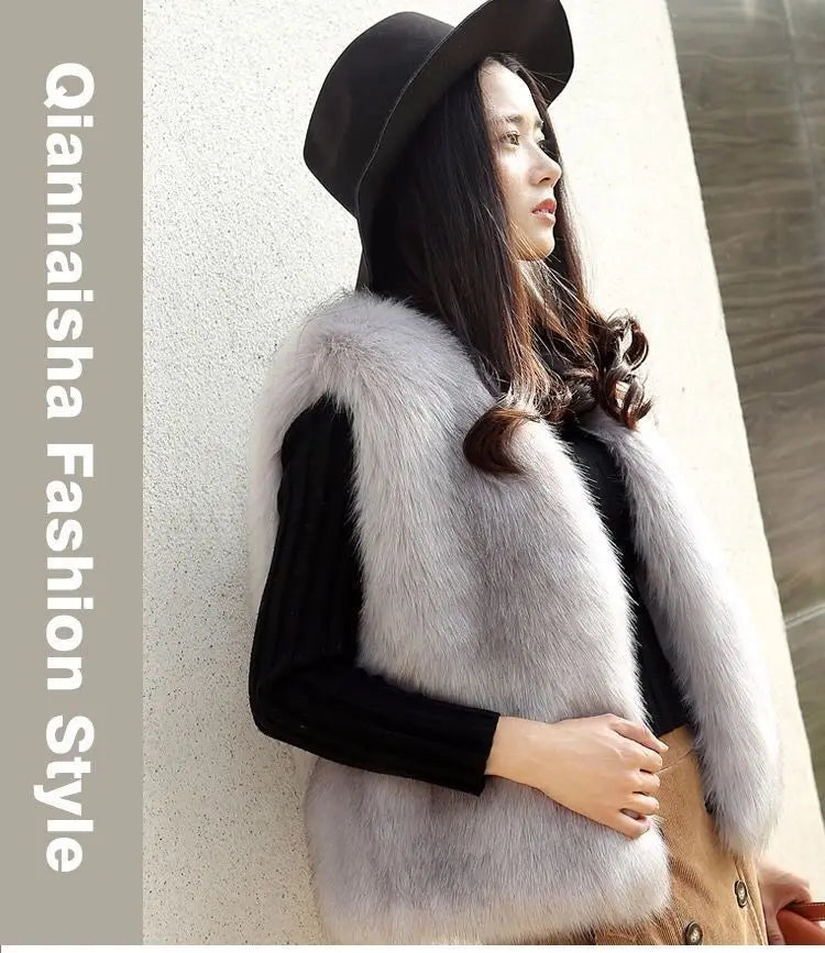 Womens Fur Vest New Female Waistcoat Faux Fox Fur Overcoat Winter Jackets