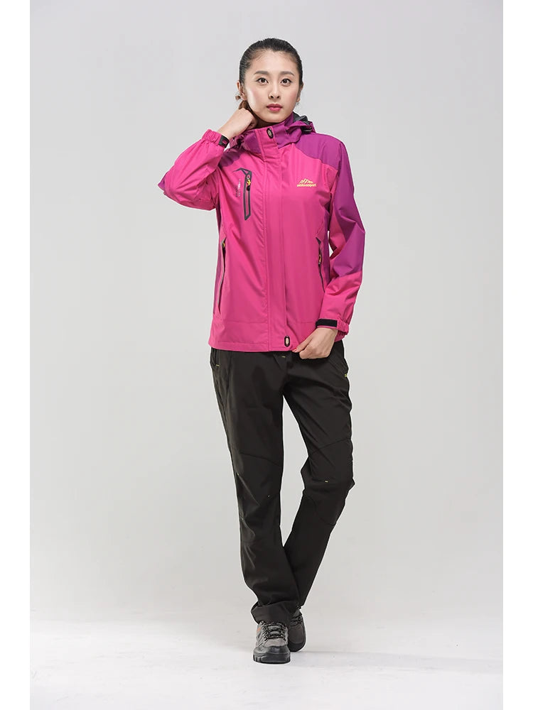 TRVLWEGO Camping Hiking Jacket Women Autumn Outdoor Sports Coats Climbing Trekking Windbreaker Travel Waterproof Purple Rosy