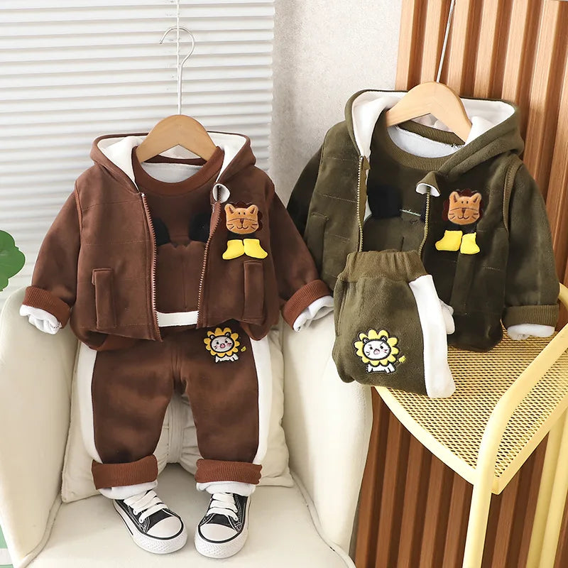 1 2 3 4 Years Winner Baby Boys Clothes Cute Lion Autumn Boys Clothing Sets Coat + Vest + Pants Boys Suits Children's Clothing