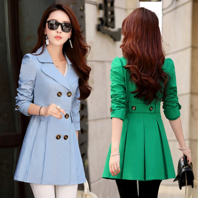 Trench Coat Women Double-Breasted Trenchcoat Lace Female