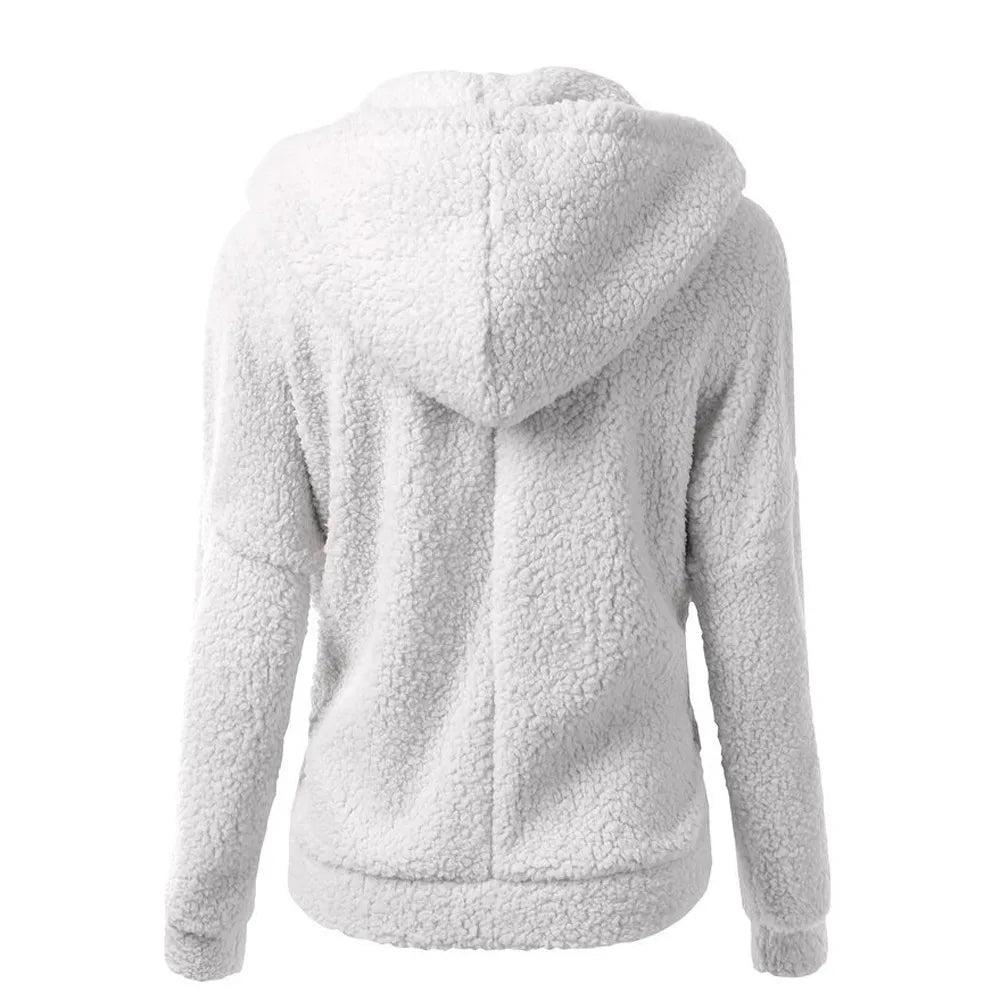 Over Size Women'S Fashion Solid Color Sweatshirt Loose Hooded Plush Zip Up Jacket Top New Fashion Simple Versatile Women 2024