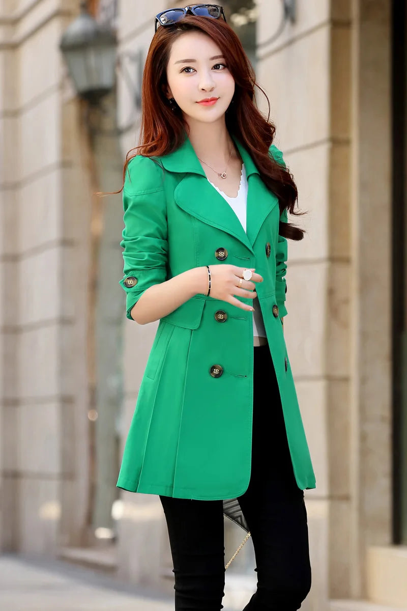 Trench Coat Women Double-Breasted Trenchcoat Lace Female